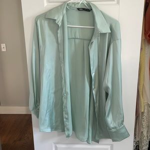 Oversized blue Zara satin button down